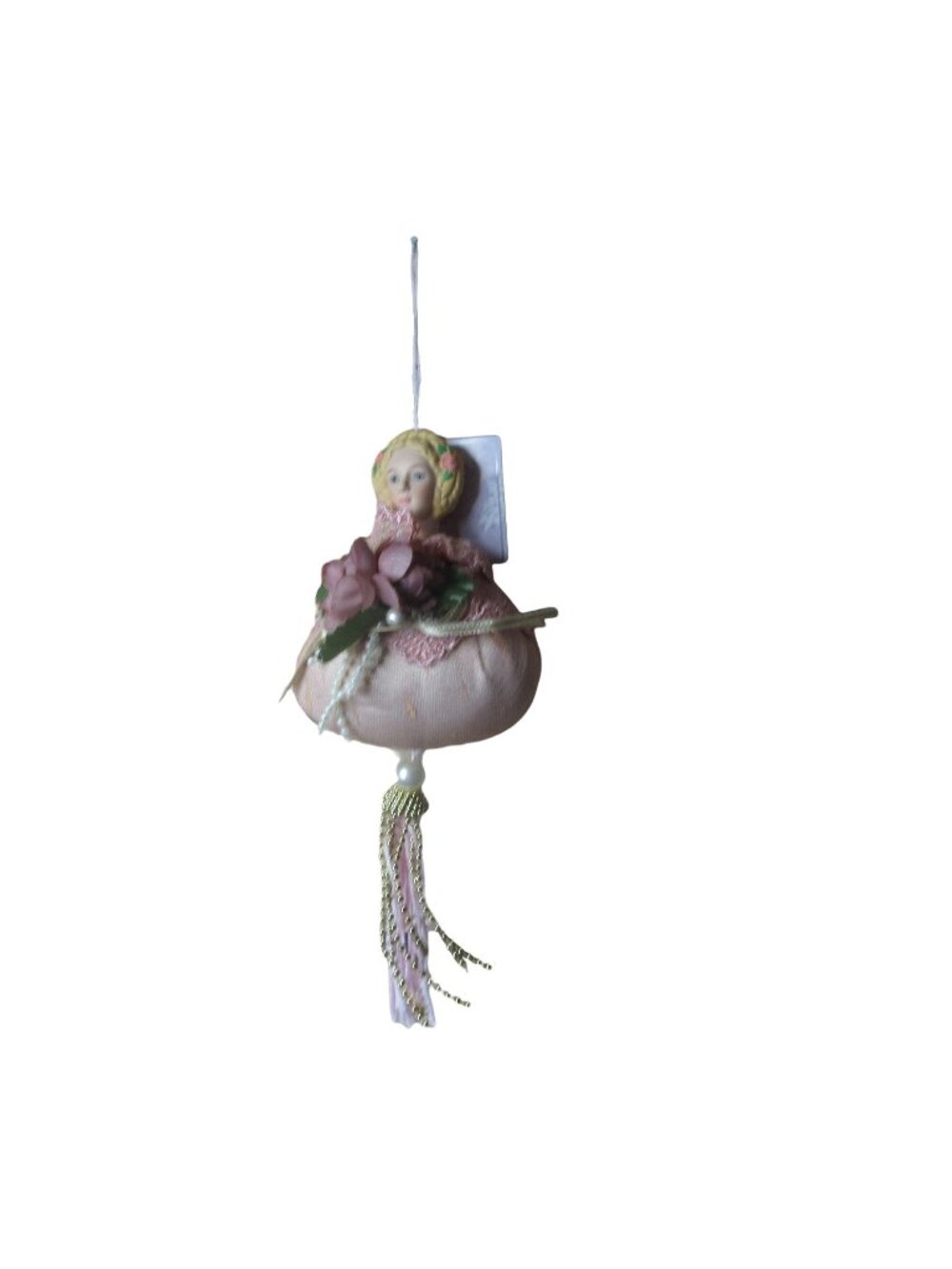 Believe in Vintage Porcelain Doll Head & Ball with Tassel Christmas Ornament #1